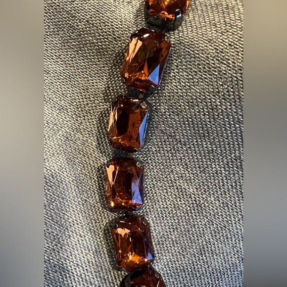 Joan Rivers Necklace Amber Jewelled Necklace Gun Metal Chain Lucite Acrylic - Picture 6 of 7